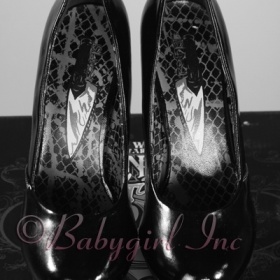 Sweet Mercy Black Patent Platform Pinup Pumps with Charms